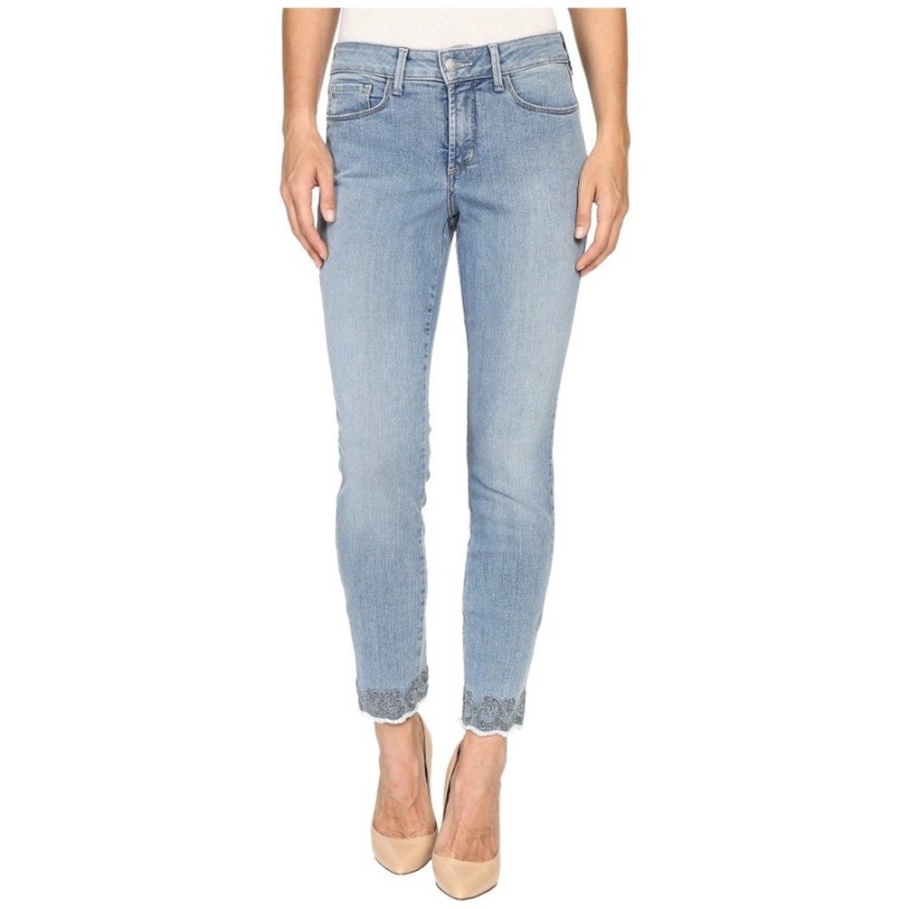 NYDJ Sky Blue Cropped Jeans with Lace Detail